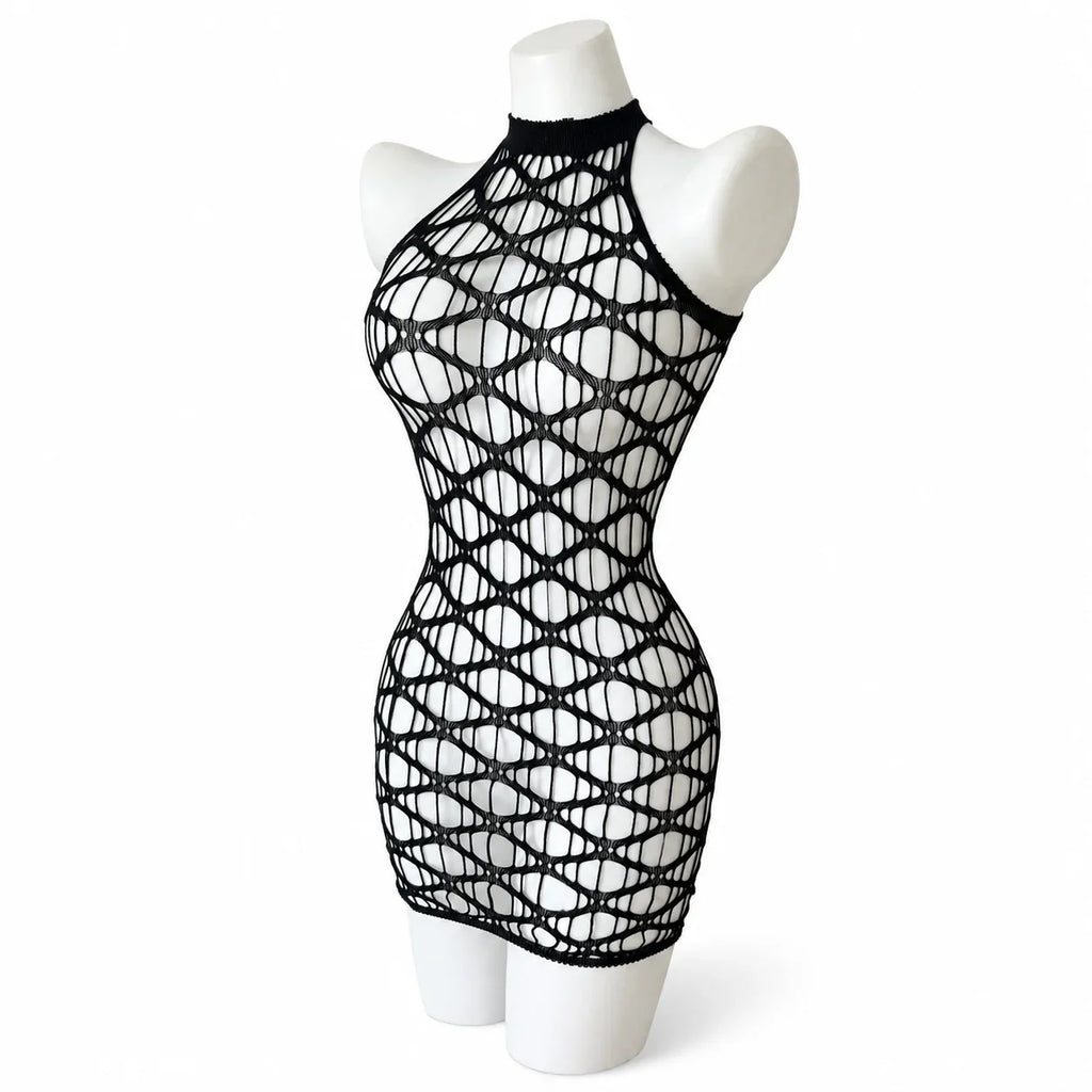 Sexy Cover Up Hollow Out Fishnet Dress without Inside Bikini Sets Summer Holiday Elastic Mini Bodycon Black Dress Free Size