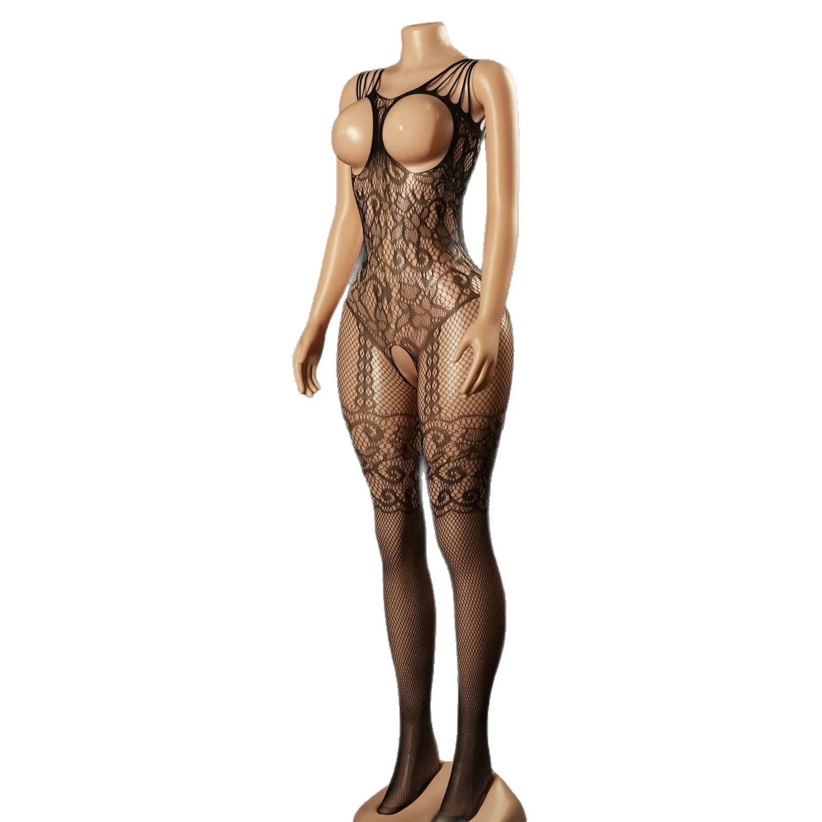Sexy Bodysuit With Hollowed-out Chest Mesh Sexy One-piece Jacquard Open-crotch Halter Neck Backless Deep V Sleeveless Charm 57AF