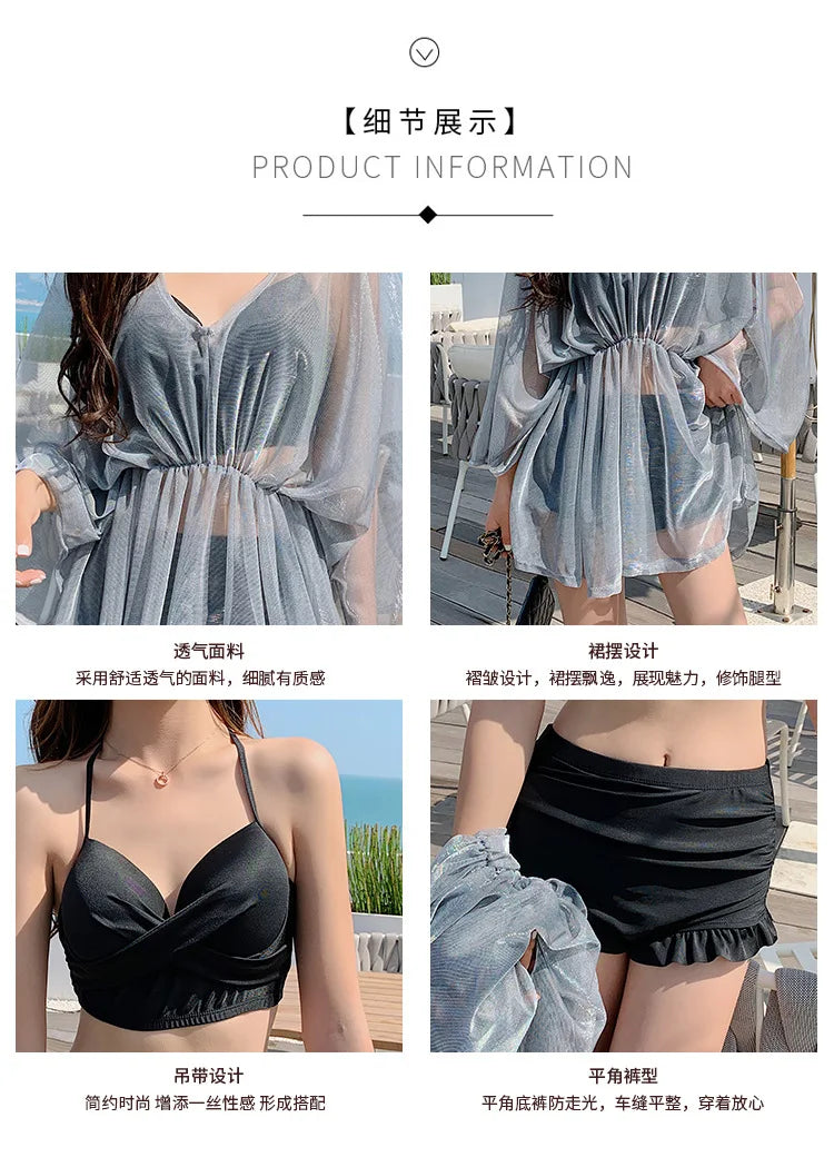 New women's swimsuit split bikini three-piece boxer long-sleeved spa swimsuit