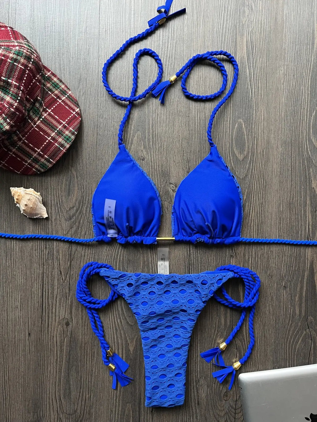 New Red Special Fabric Bikini Set Sexy Women's Hollow Fabric Split Swimsuit Summer Beach Bikini