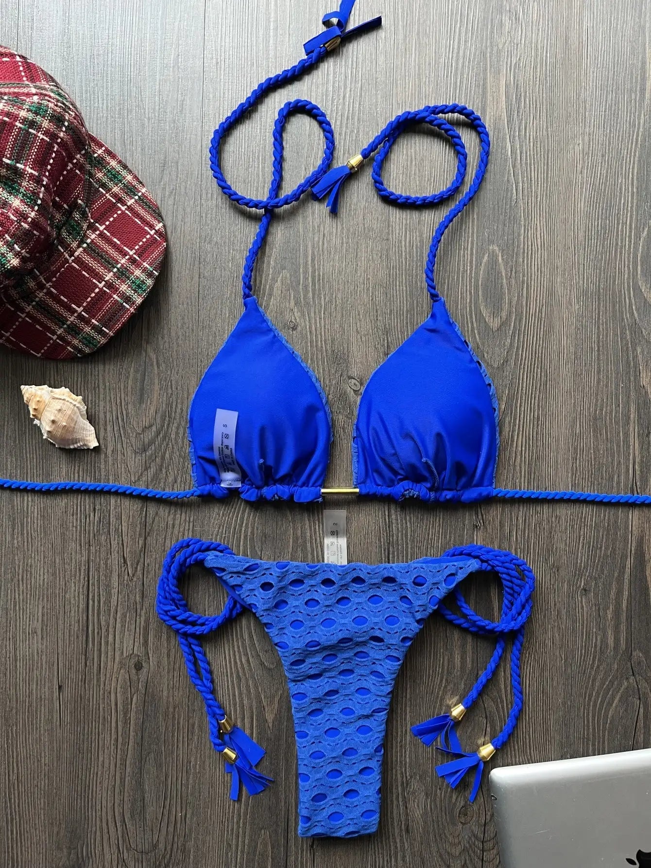 New Red Special Fabric Bikini Set Sexy Women's Hollow Fabric Split Swimsuit Summer Beach Bikini