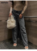 Women's Jeans Trend High-Waisted Distressed Skinny Straight-Leg Jeans Solid Color Distressed Finish Button-Fly Zipper Trousers