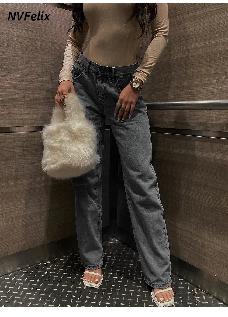 Women's Jeans Trend High-Waisted Distressed Skinny Straight-Leg Jeans Solid Color Distressed Finish Button-Fly Zipper Trousers