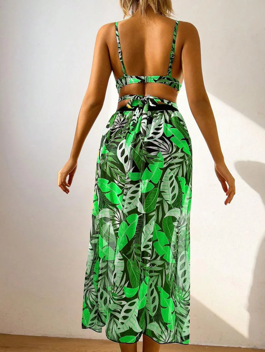 3 Pieces Strappy Bikini 2026 Women Push Up Swimsuit Sexy Swimwear Female With Beach Dress Bathers Bathing Swimming Swim Suit
