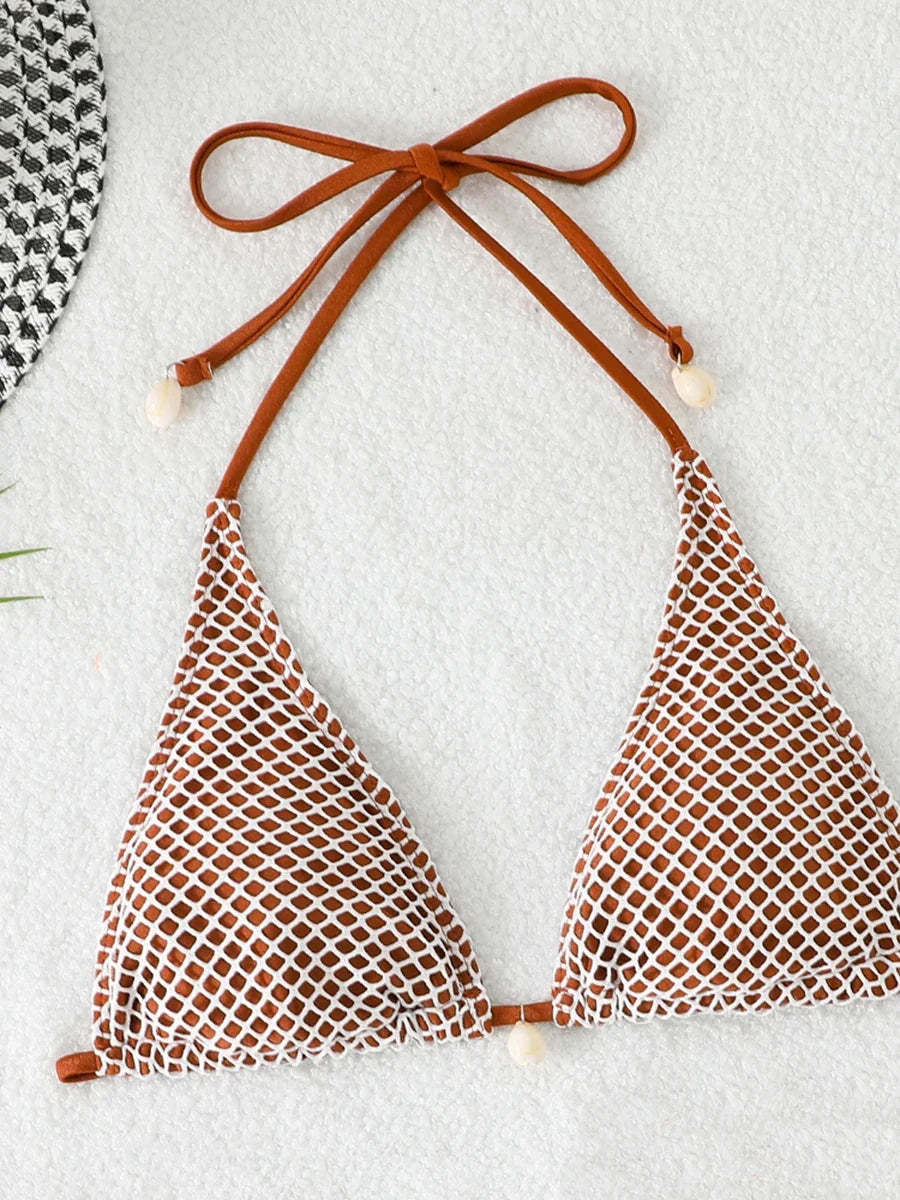 2026 Halter String Triangle Bikini Women Sexy Swimwear Female Mesh Swimsuit Solid Bathers Bathing Swimming Swim Suit Beachwear