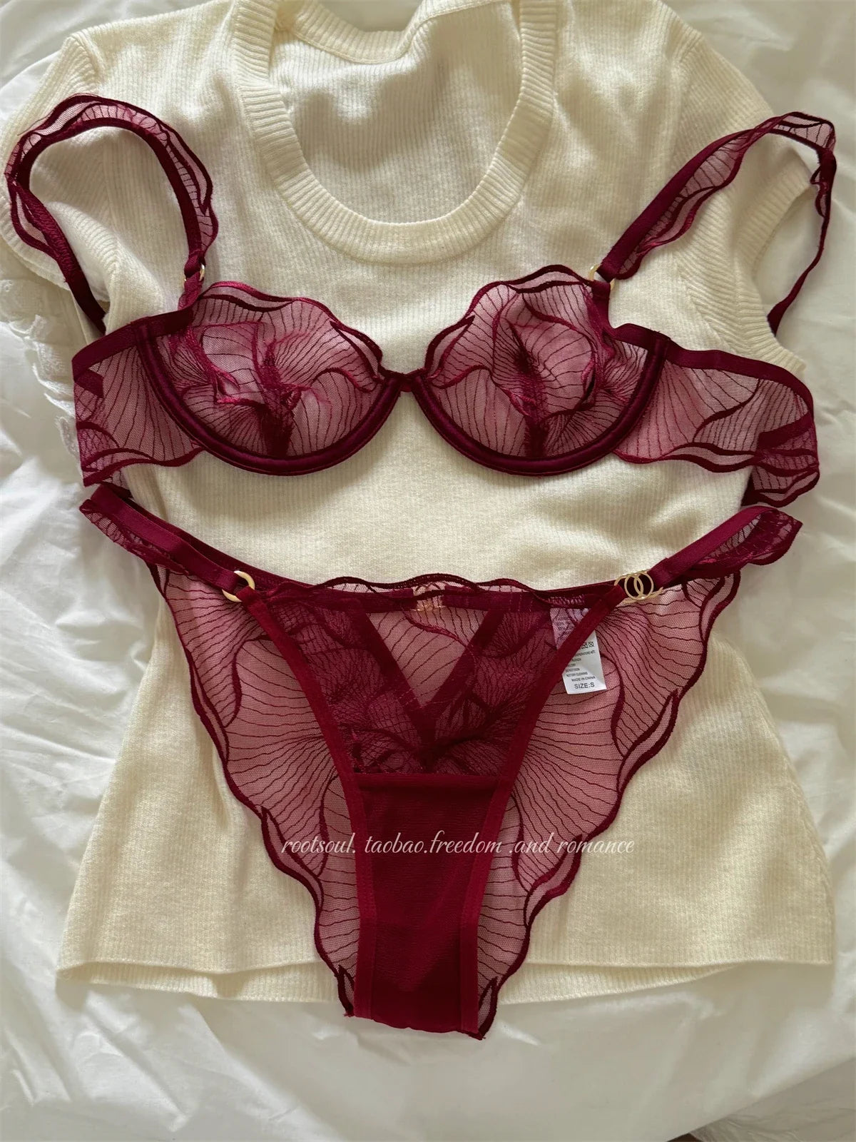 Summer French Flower Embroidery Bralette Beachwear Pure Desire Ultra Thin Light Support Wirefree Romantic Niche Set AU MOYISU
