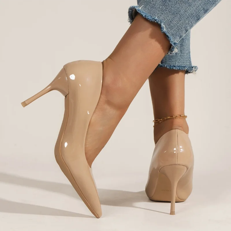2025 Plus Size Super High Heels Pumps Women Sexy Pointed Toe Stiletto Heel Shoes Woman Patent Leather Shallow Mouth Office Pumps