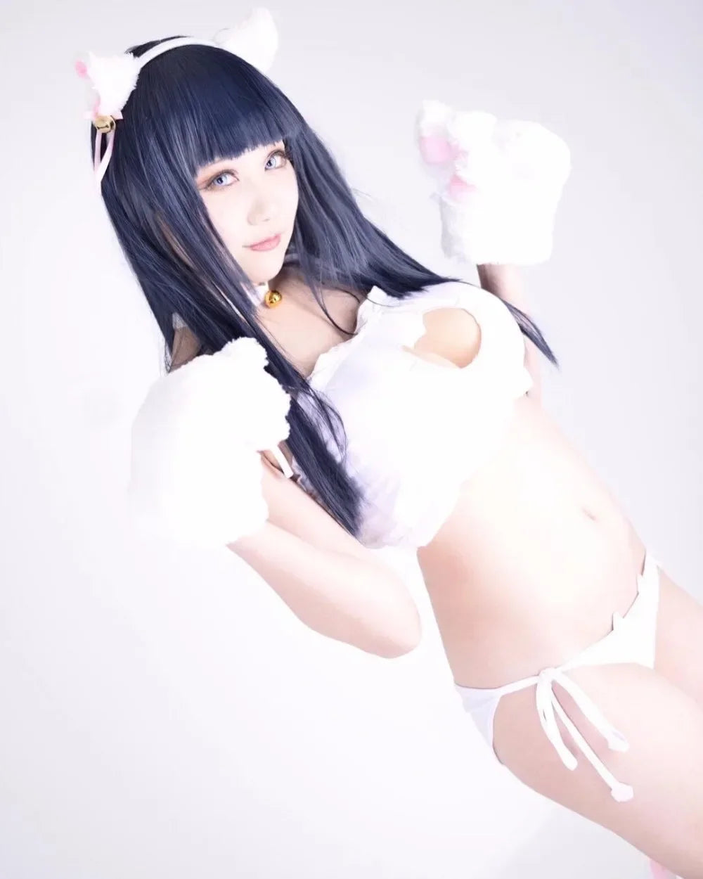 Anime Maid Cat Girl Cosplay Women Sexy Lingerie Miku Kawaii Bra Strappy Briefs Set Neko Embroidery Footprints Ear/Choker