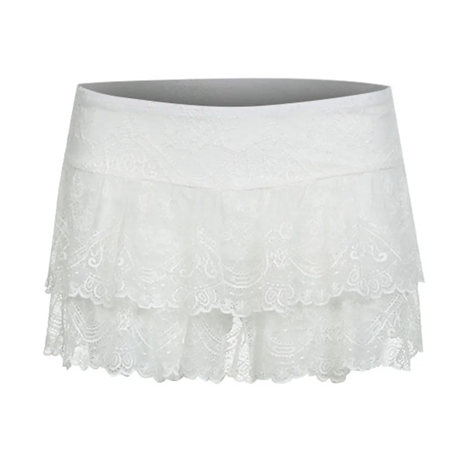 Y2k Women Lace Mini Skirt Ruffle Low Waist Double Layer Short A Line Skirts Fairycore Layered Korean Summer Skirts Streetwear