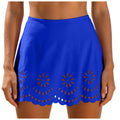 Women Solid High Waist Swim Skirts Hollow Out Floral Cutout Scalloped Hem A Line Bikini Cover Up Skirt Vacation Pool Beachwear