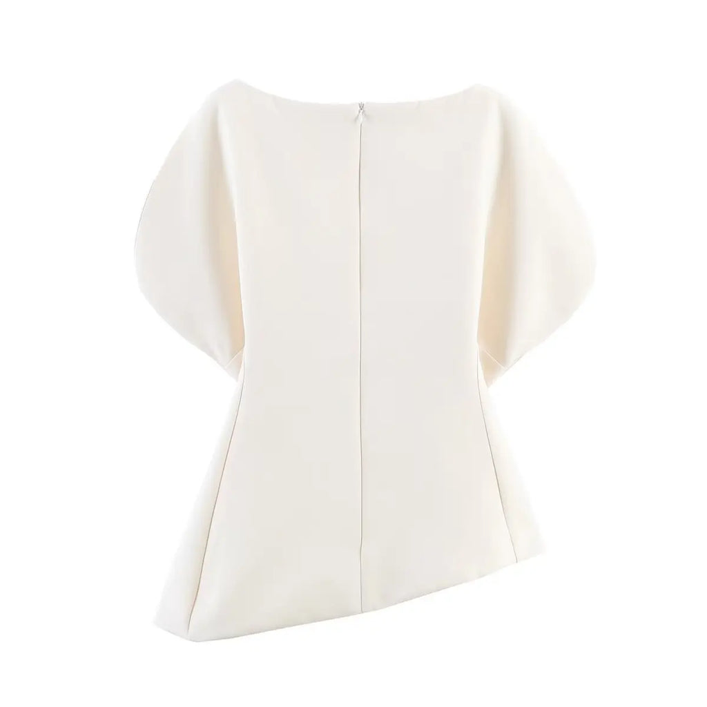 Women's Fashionable Elegant Versatile Puff Sleeve Top Women Boat Neck Puff Sleeve Hem Blouse Solid Color Slim Fit Top ASH4