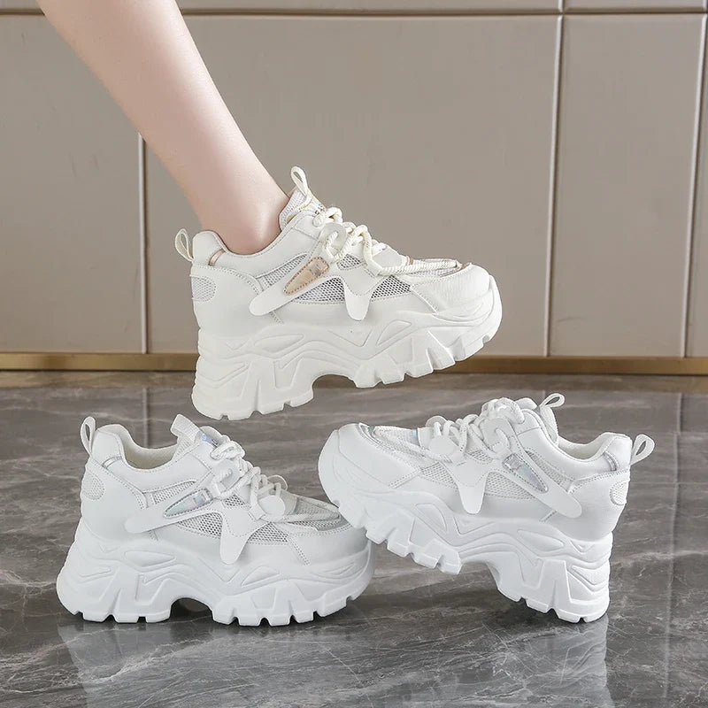 Breathable Mesh Platform Sneakers Women Spring Thick Bottom Non-Slip Casual Shoes Woman Lace-Up Chunky Sole Sports Shoes Ladies