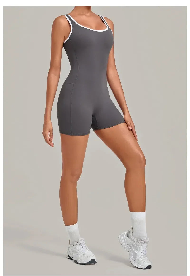 Women's Seamless Yoga Jumpsuits Sports Fitness Gym Sleeveless Backless Hip-lifting Shorts One-piece Training Workout Jumpsuit
