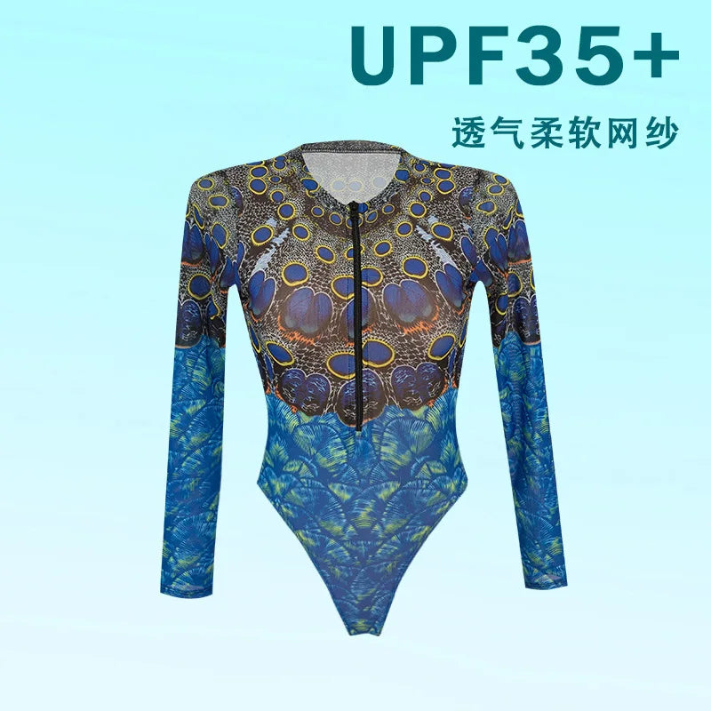One Piece Sun Protection Swimwear 2026 Women Long Sleeved Print Swimsuit Female Sports Bathers Swimming Bodysuit Beach купальник