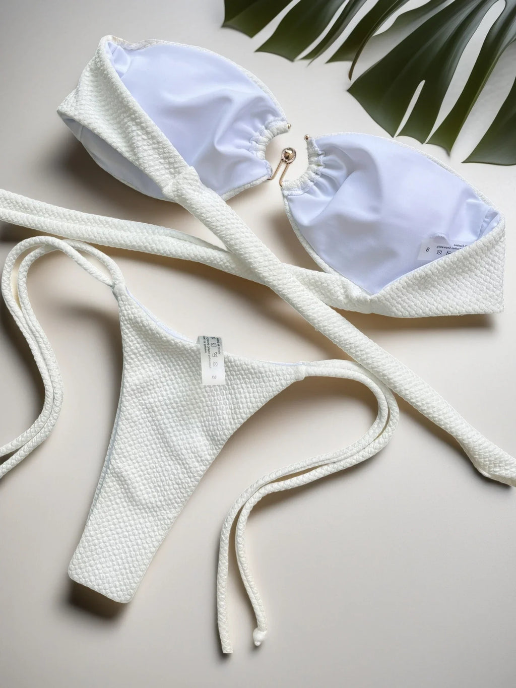 New Bather Bathing Suit Swim Wrinkled Bandeau Metal Ring Thong Bikini Women Swimwear Female Swimsuit Two-pieces Bikini set
