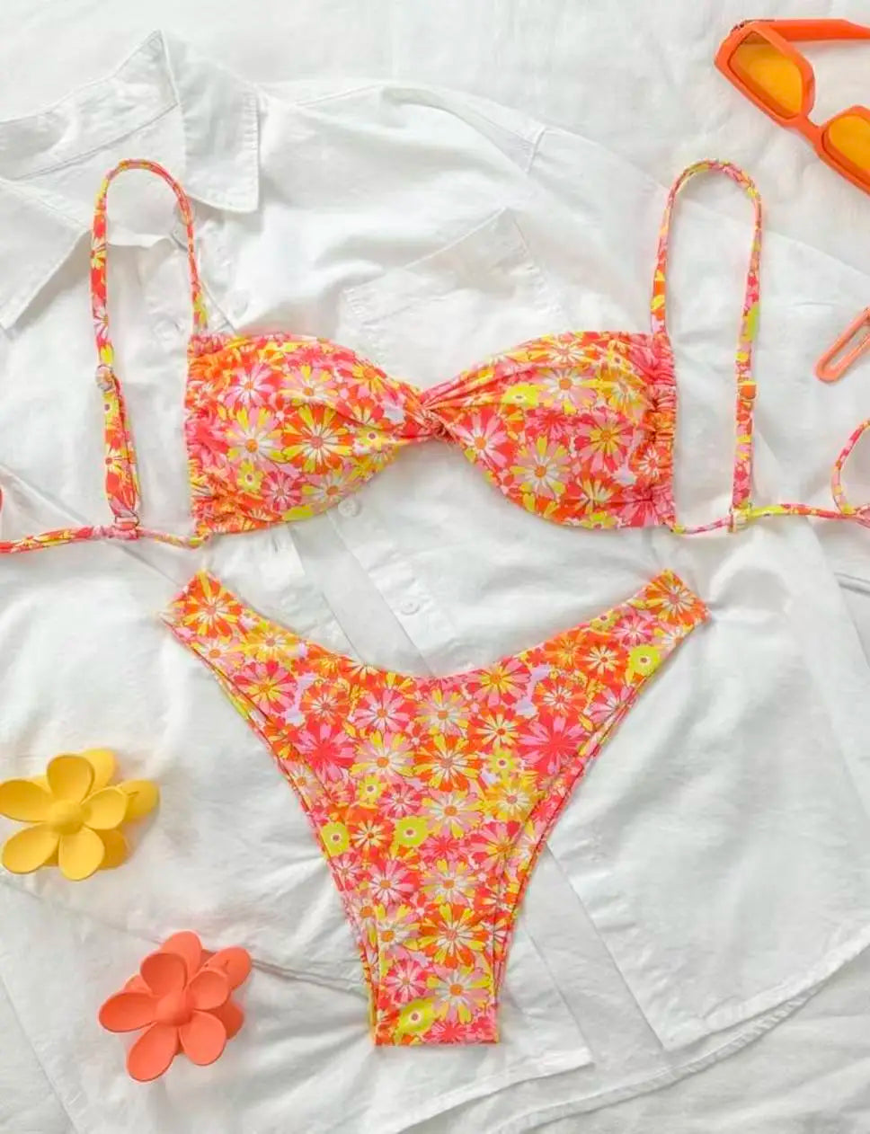2026 Strappy Thong Bikini Women Printed Floral Swimwear Female Sexy Swimsuit Bathers Bathing Swimming Swim Suit Beachwear