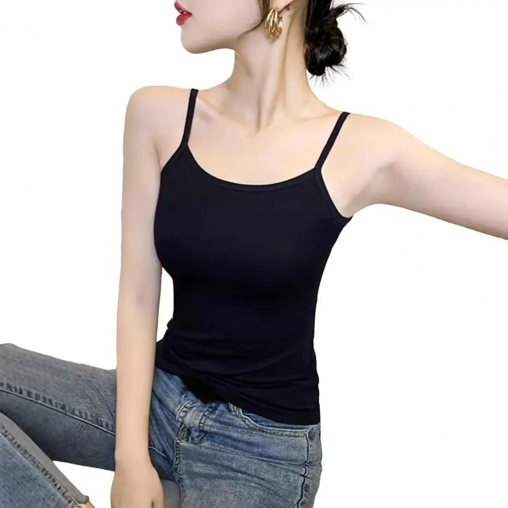 Summer Basic Undershirts Women's Slim-Fit Camisole Spaghetti Strap Sleeveless Tank Top Scoop Neck Cami Shirts