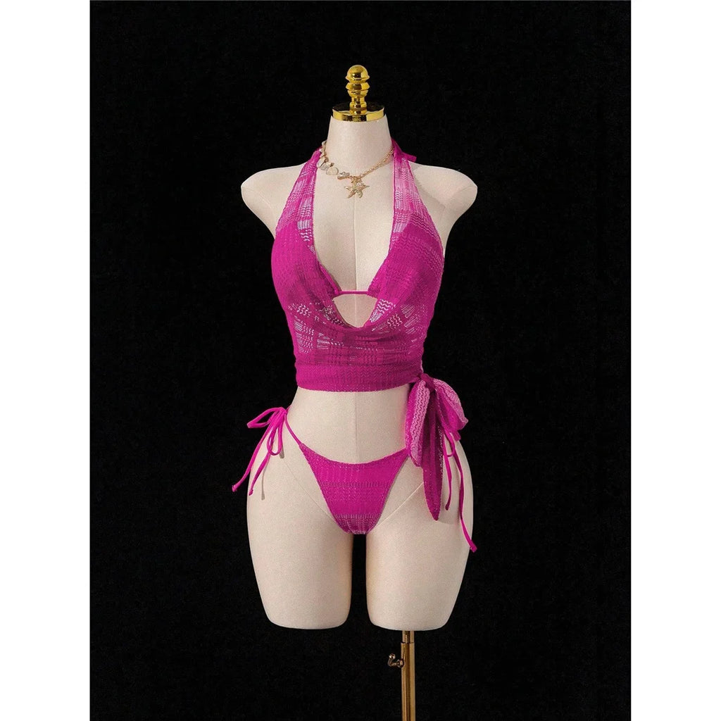 With Skirt Cover Up Halter Bikini Female Swimsuit Women Swimwear Strappy Bather Bathing Suit Swim Four-pieces Bikini set K8089