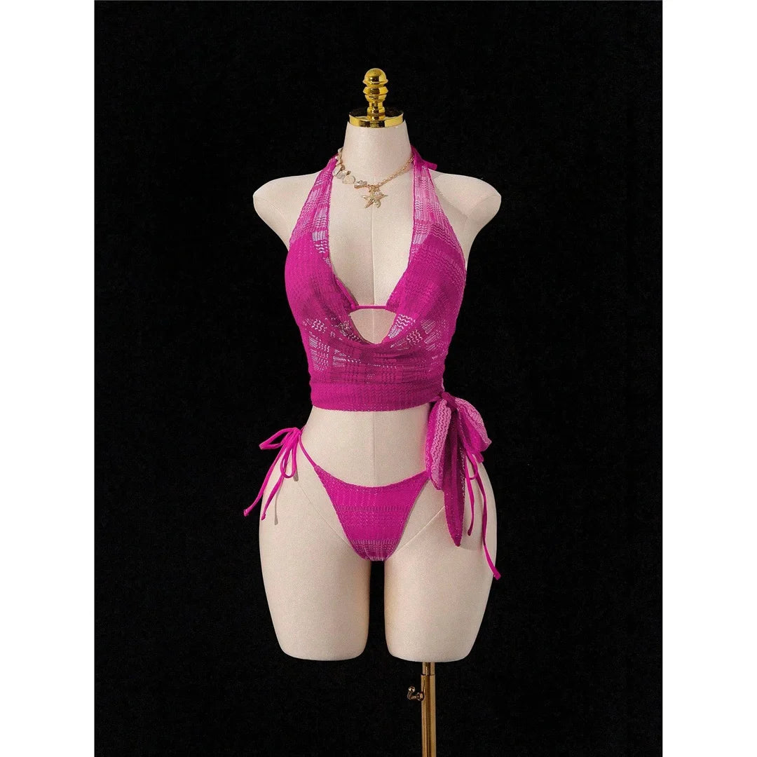 With Skirt Cover Up Halter Bikini Female Swimsuit Women Swimwear Strappy Bather Bathing Suit Swim Four-pieces Bikini set K8089