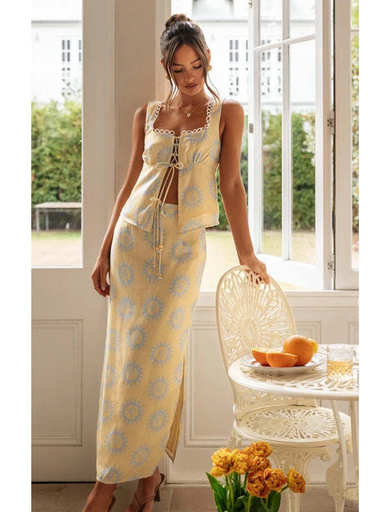 Foridol Top Skirt Dress Set Spring Summer Slit Maxi Long Dress Suit Matching Set Boho Beach Dress Vestidos Women Clothing 2025