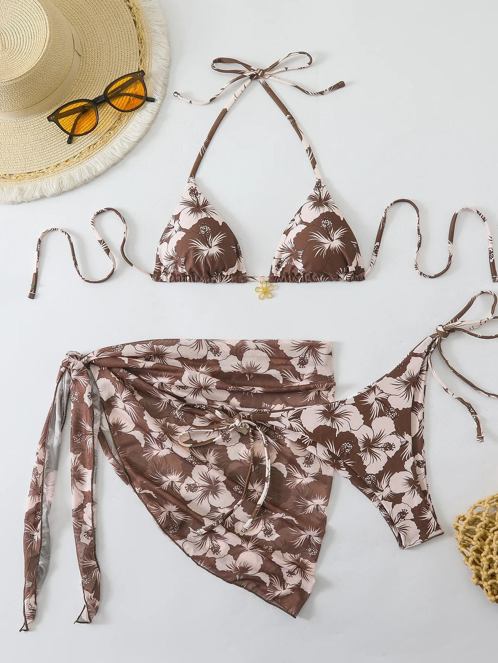 Halter Triangle String Bikinis 2026 Women Sexy Printed Swimsuit 3 Pieces Swimwear Female Bathers Bathing Swimming Swim Suit