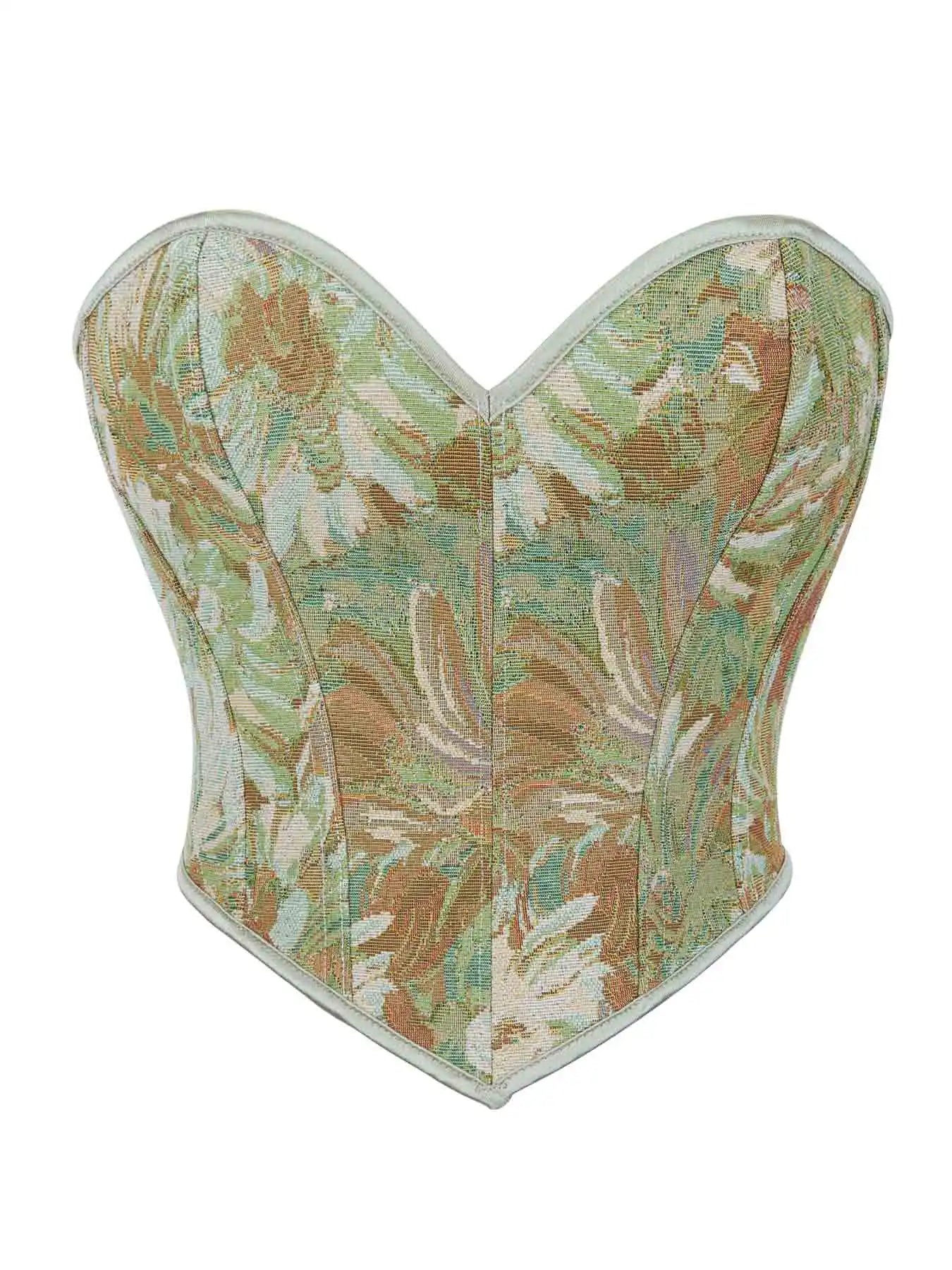 New French retro printed vest women wear fishbone corset with U-neck to gather the palace corset.
