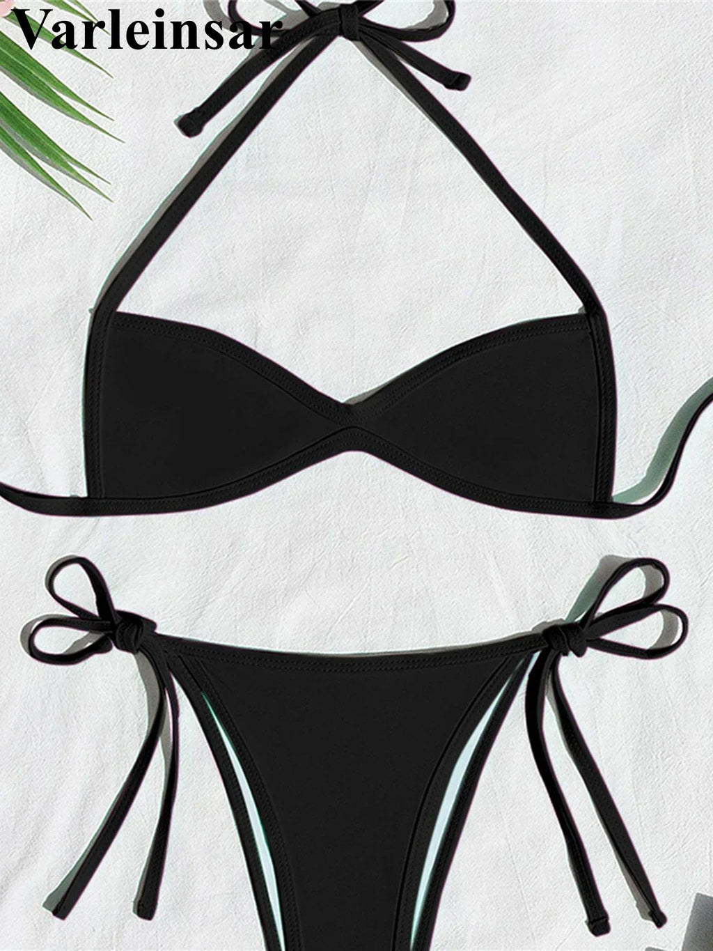 XS - L Halter High Leg Cut Bikini Female Swimsuit Women Swimwear Two-Pieces Bikini Set Strappy Bather Bathing Suit Swim V8276