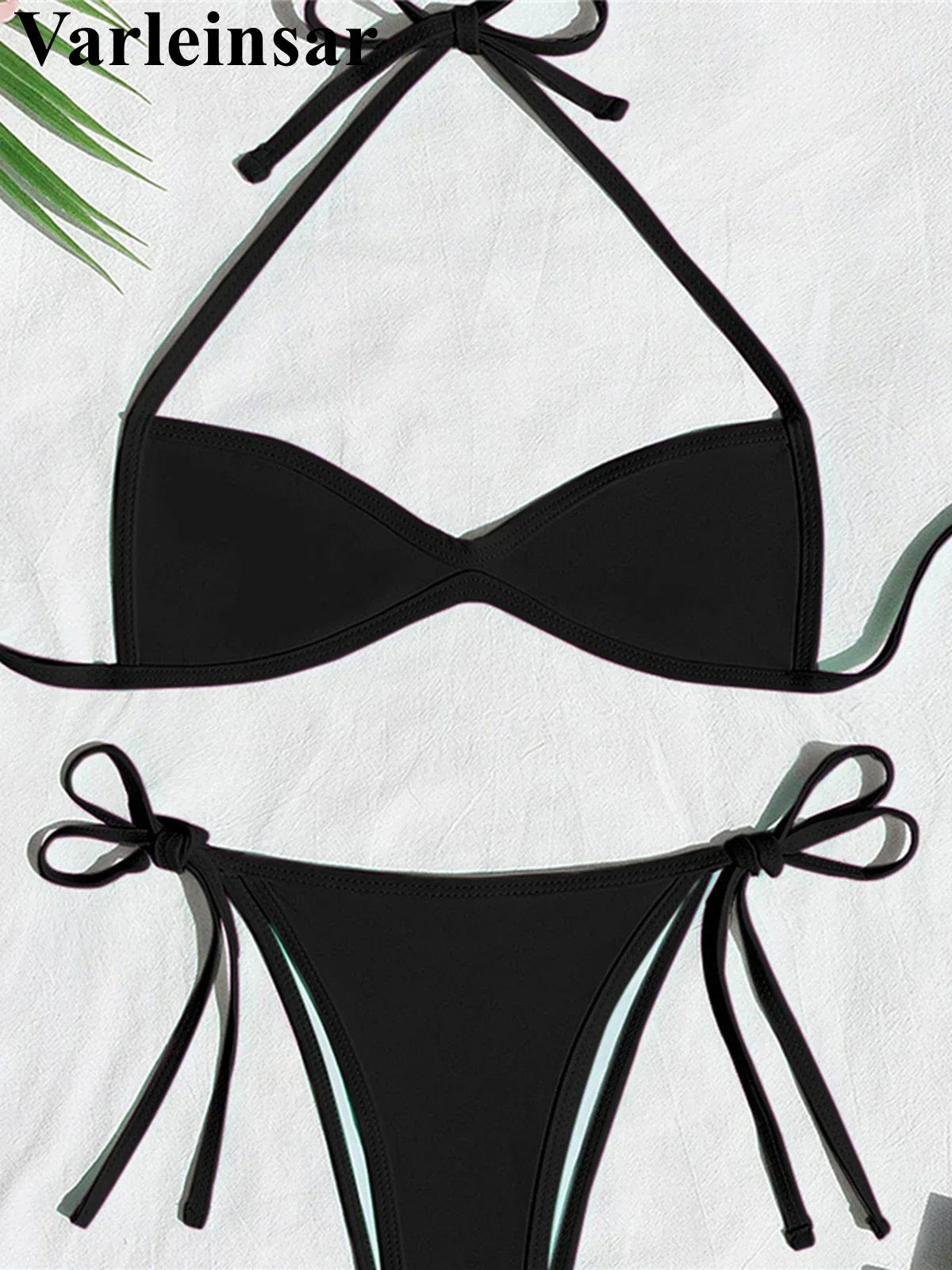 XS - L Halter High Leg Cut Bikini Female Swimsuit Women Swimwear Two-Pieces Bikini Set Strappy Bather Bathing Suit Swim V8276