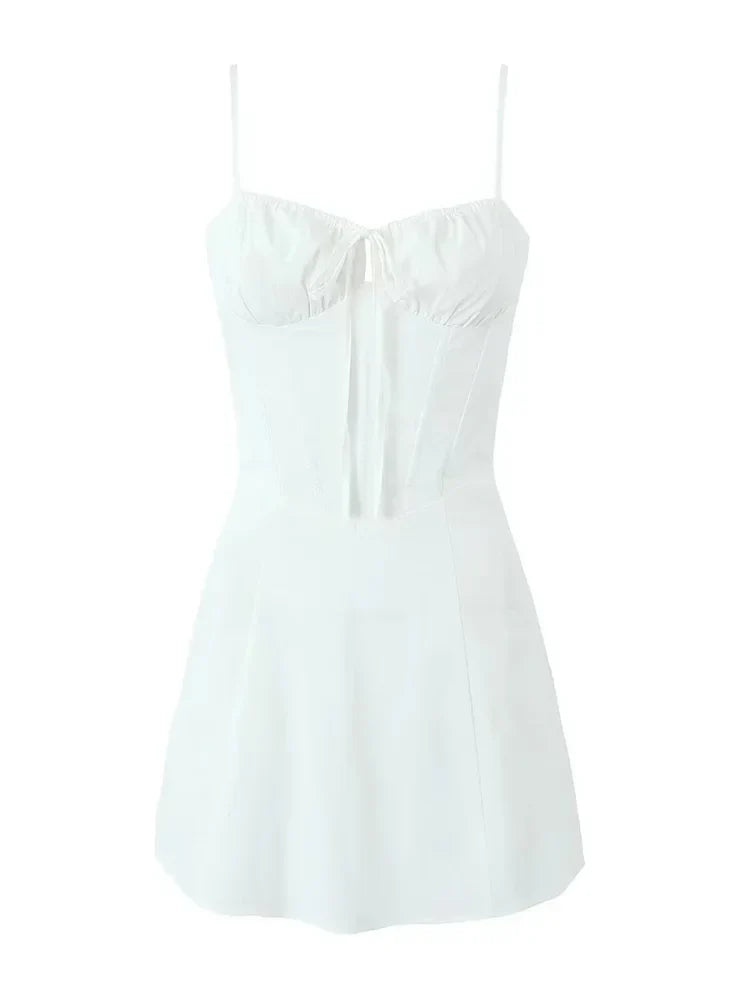 Foridol Lace Up Mini Summer Dress Sundress Women Spaghetti Strap Sexy Short White Beach Vestidos Fishbone Party Club Dress 2025