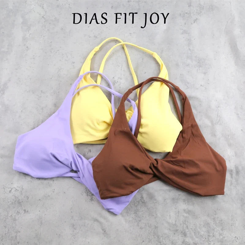 DIAS FIT JOY Women's  Workout Sports Bras Beauty back Cross Padded Low Impact Fitness Bra Yoga Top Cycling Fitness