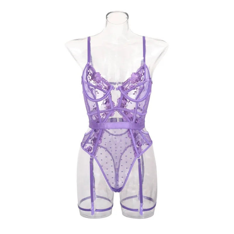 Toucheart Sexy Jumpsuit Embroidered Printing See-Through Sexy Lingerie For Women  Hollow Out Backless Sexy Pajamas Jumpsuit New