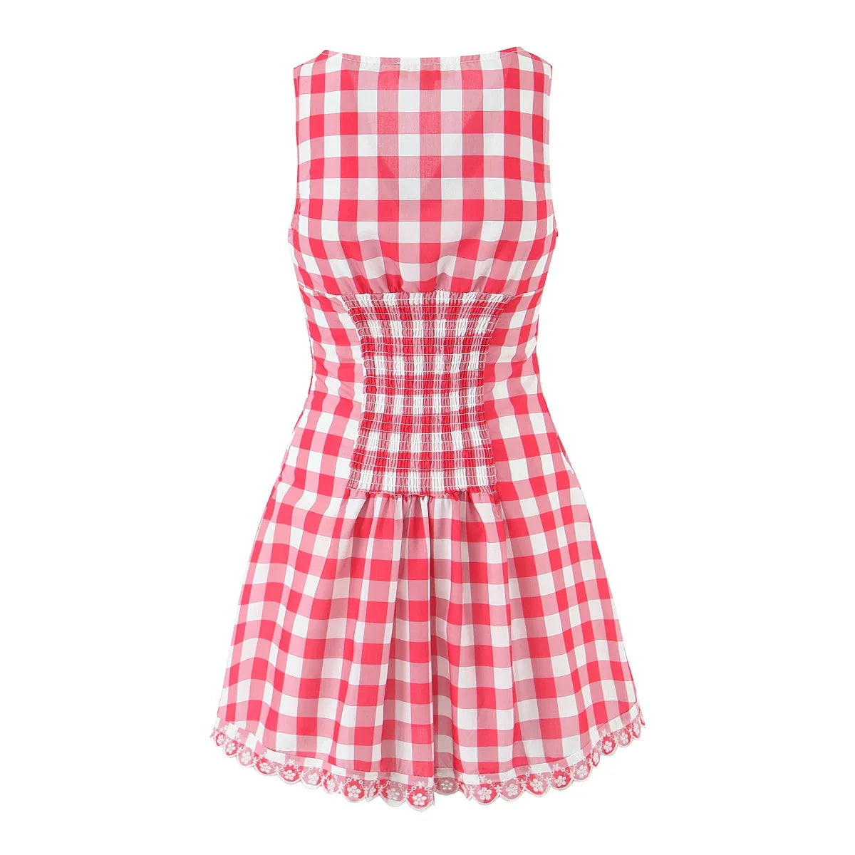 Foridol Plaid Printed Red Women's Dresses White Cotton V Neck Short Party Summer Dress New in Vintage Beach Mini Dress