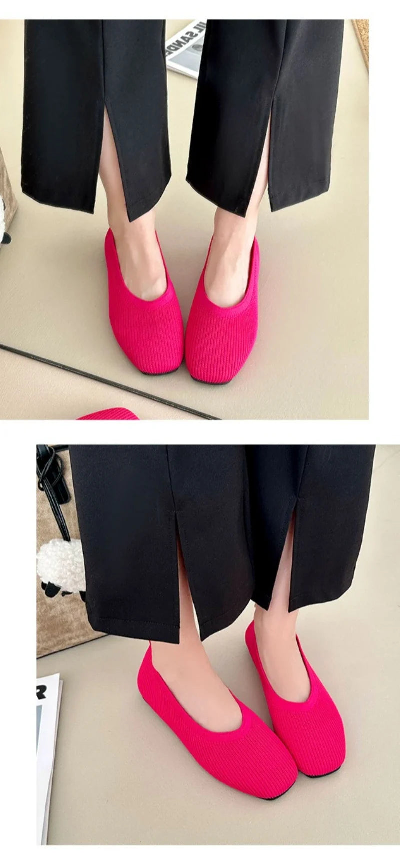 Leopard Color Square Toe Knitted Loafers Women Leisure Flat Shoes Soft Bottom Shallow Ballet Flats Casual Slip on Boat Shoes
