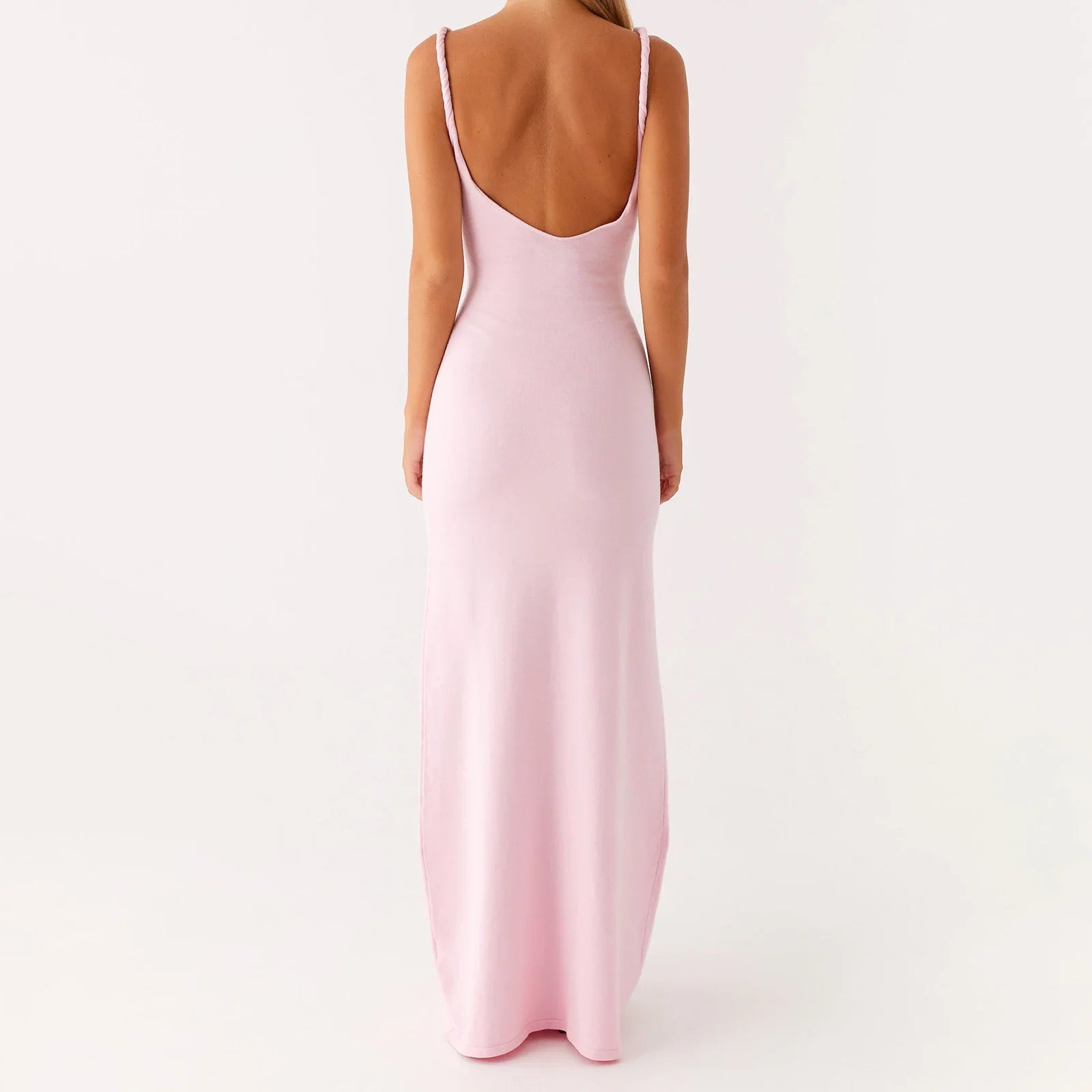 Women Sleeveless Summer Solid Color Twisted Straps Dresses V-Neck Backless Party Club Vacation Beach Long Dresses