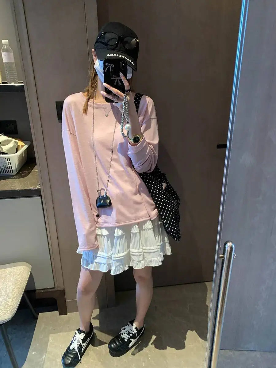 Sweet Korean Style Lace Loose Short Skirt White Tiered Ruffled Mini Skirt Elastic Waist Cute Casual Summer Skirt For Women EHAB