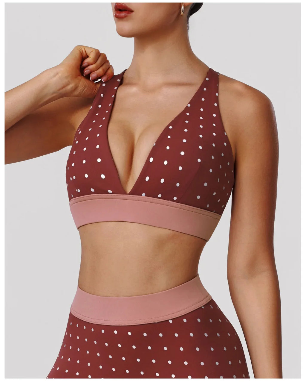 Summer Red Polka Dot Print Yoga Sets Women V Neck Shockproof Sports Bra High Elasticity Hip Lifting Shorts Running Fitness Suits