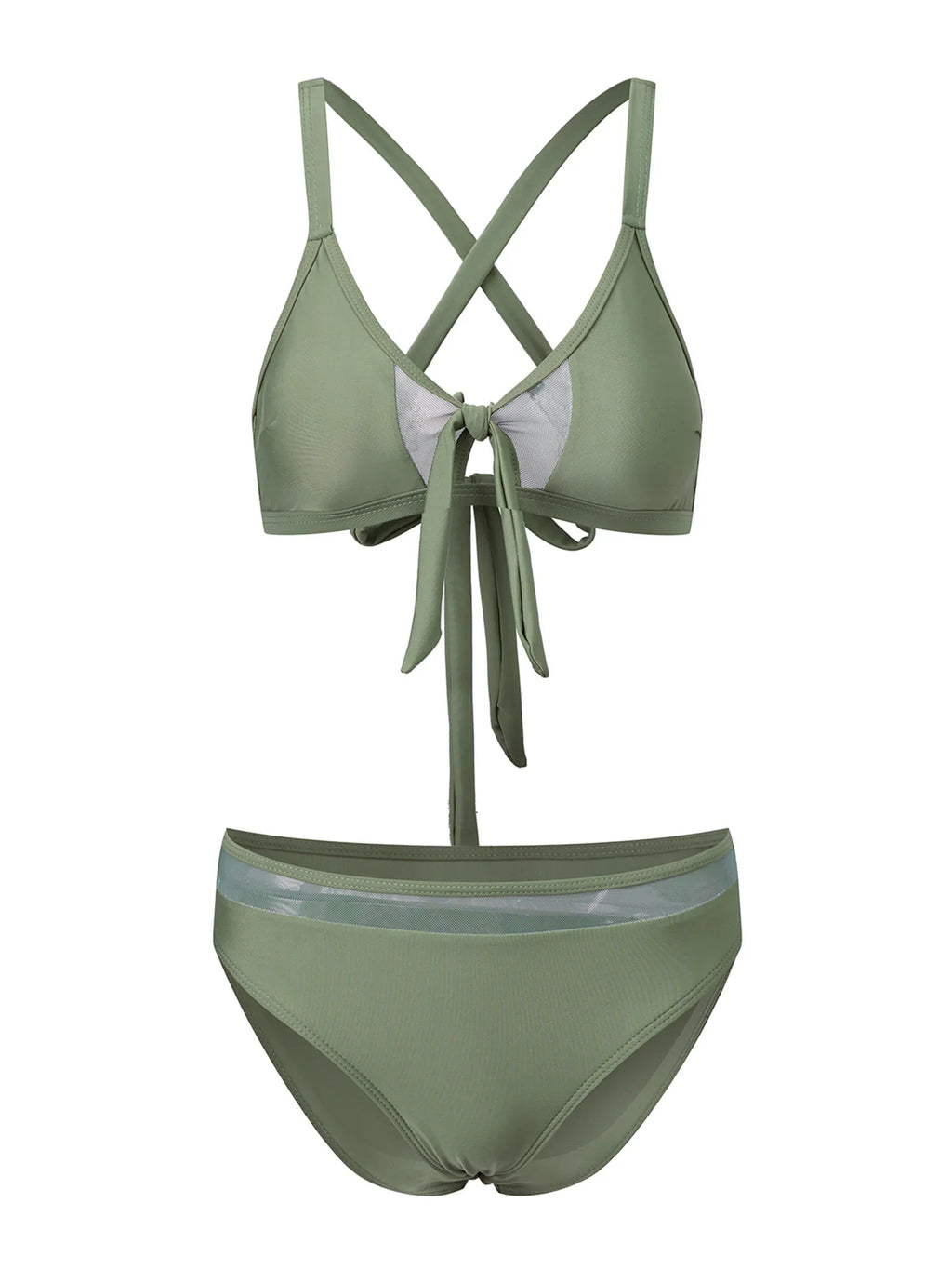 Women 2 Piece Bikini Set Fashion Solid Color Sleeveless Tie up Front Bra and Low Waist Briefs Summer Holiday Bathing Suit