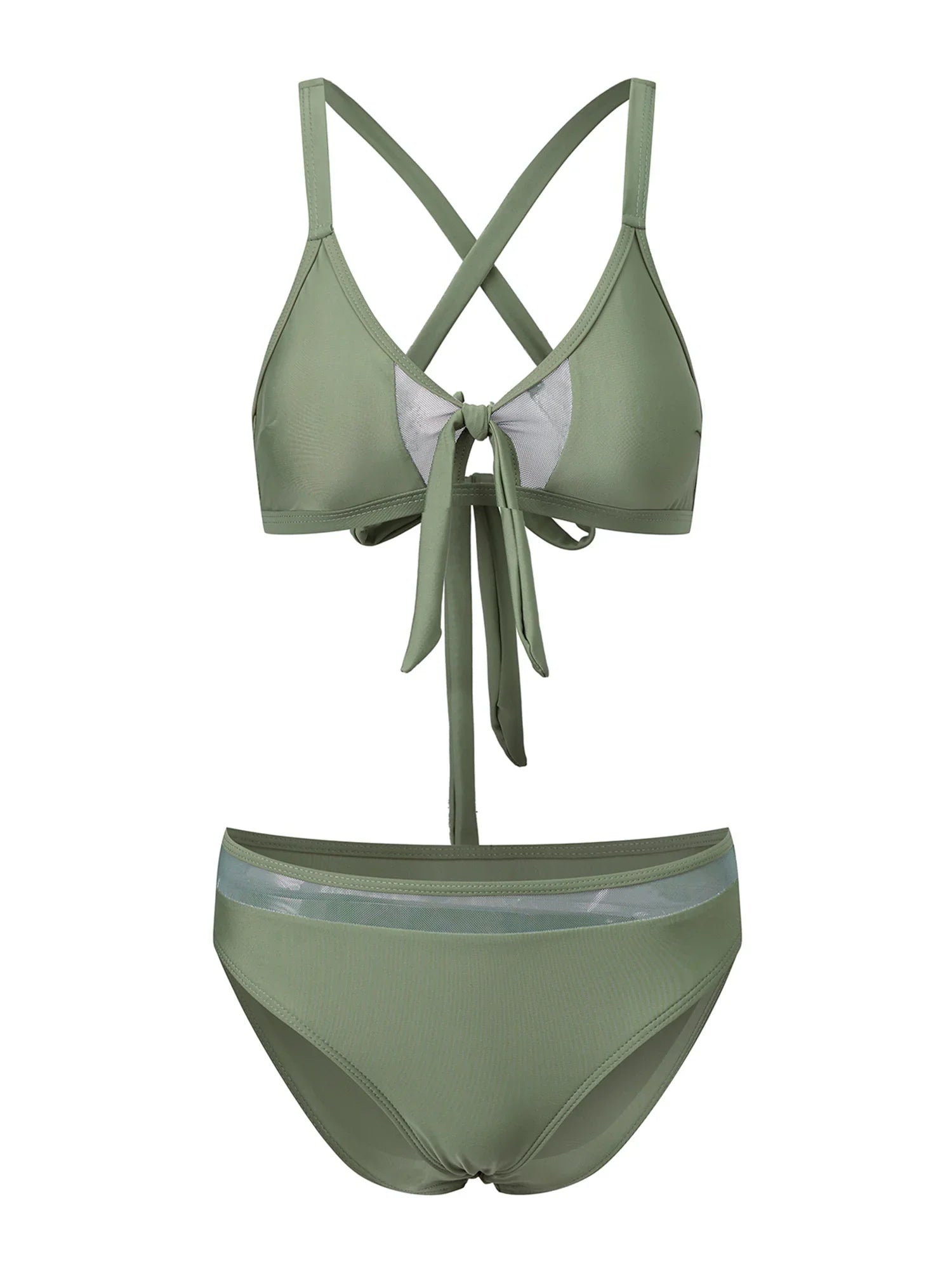 Women 2 Piece Bikini Set Fashion Solid Color Sleeveless Tie up Front Bra and Low Waist Briefs Summer Holiday Bathing Suit