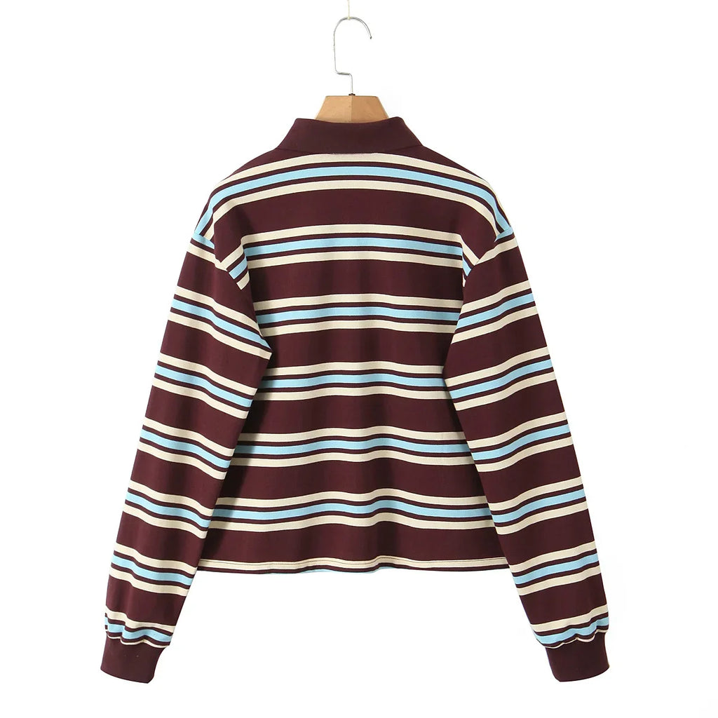 Foridol Burgundy Striped Casual Women T-shirt Summer Loose Polo Shirts Buttons New Female Tops Blouse White Tops Spring Shirt