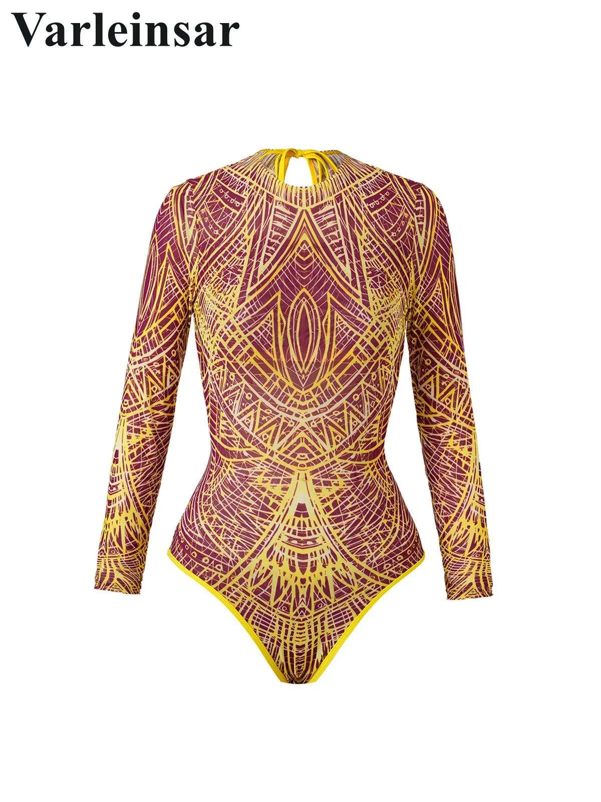 S - XL New Flower Printed Floral Long Sleeve With Pants One Piece Swimsuit Women Swimwear Female Bather Bathing Suit Swim V7099
