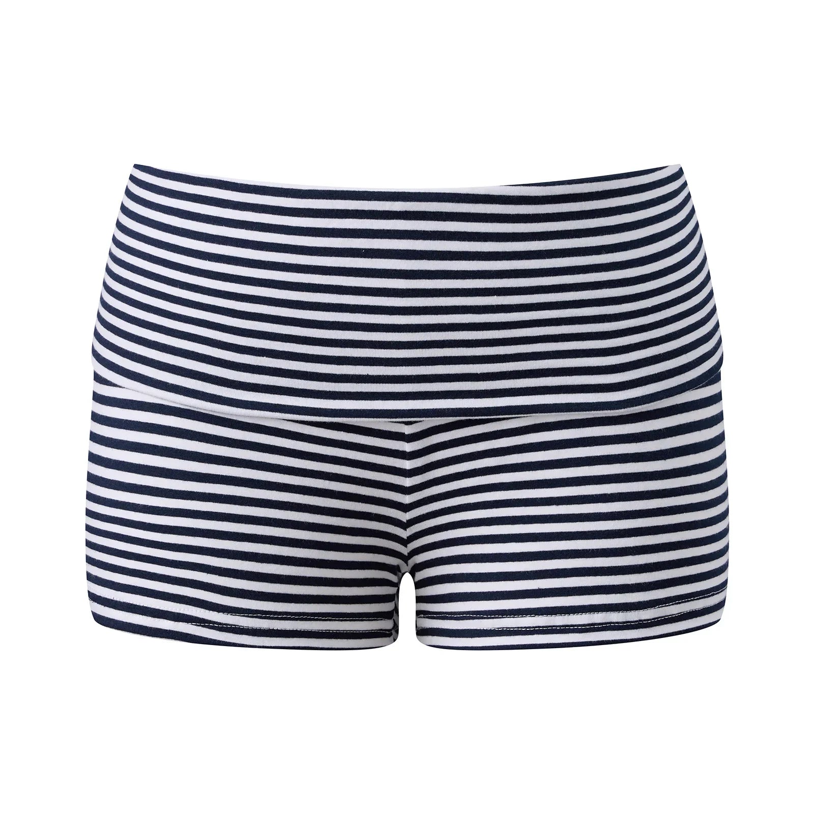 Women's Fold Over Mini Shorts Summer Fashionable Causal High Waist Bodycon Skinny Shorts Striped/Solid Color Short Pants