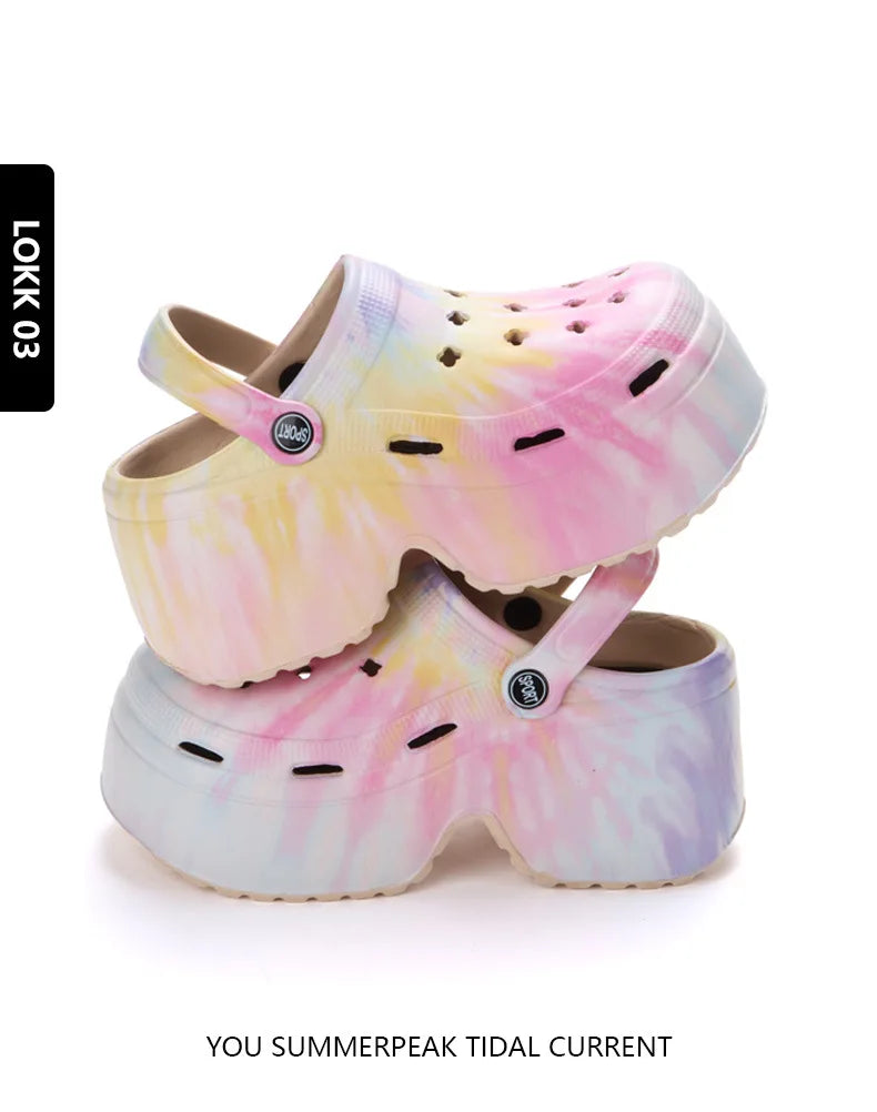 Leopard Platform Clogs for Women Closed Toe Chunky High Heel Sandals Woman New Summer Street Beach Slides Girls Fashion Slippers