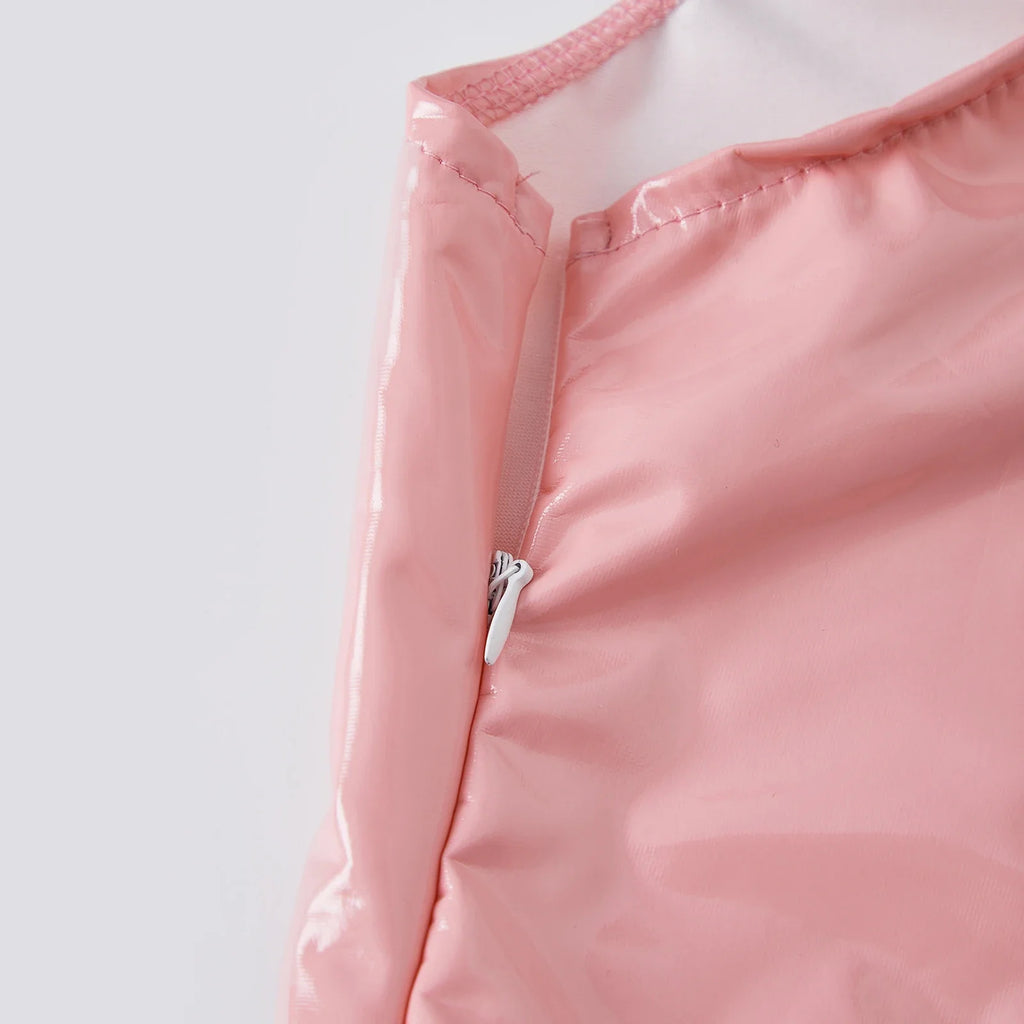 Women's Summer Solid Color PU Leather Slim Fit Dress Fashionable Sleeveless Round Neck Belted Tight Fitting Mini Dresses