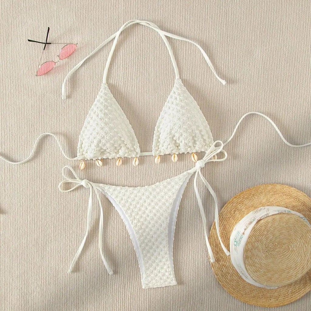 DEKA Tie Side Thong Swimwear New Sexy Bikini Set White Shell Designer Swimsuit Halter Push Up Micro Bikinis Summer Bathing