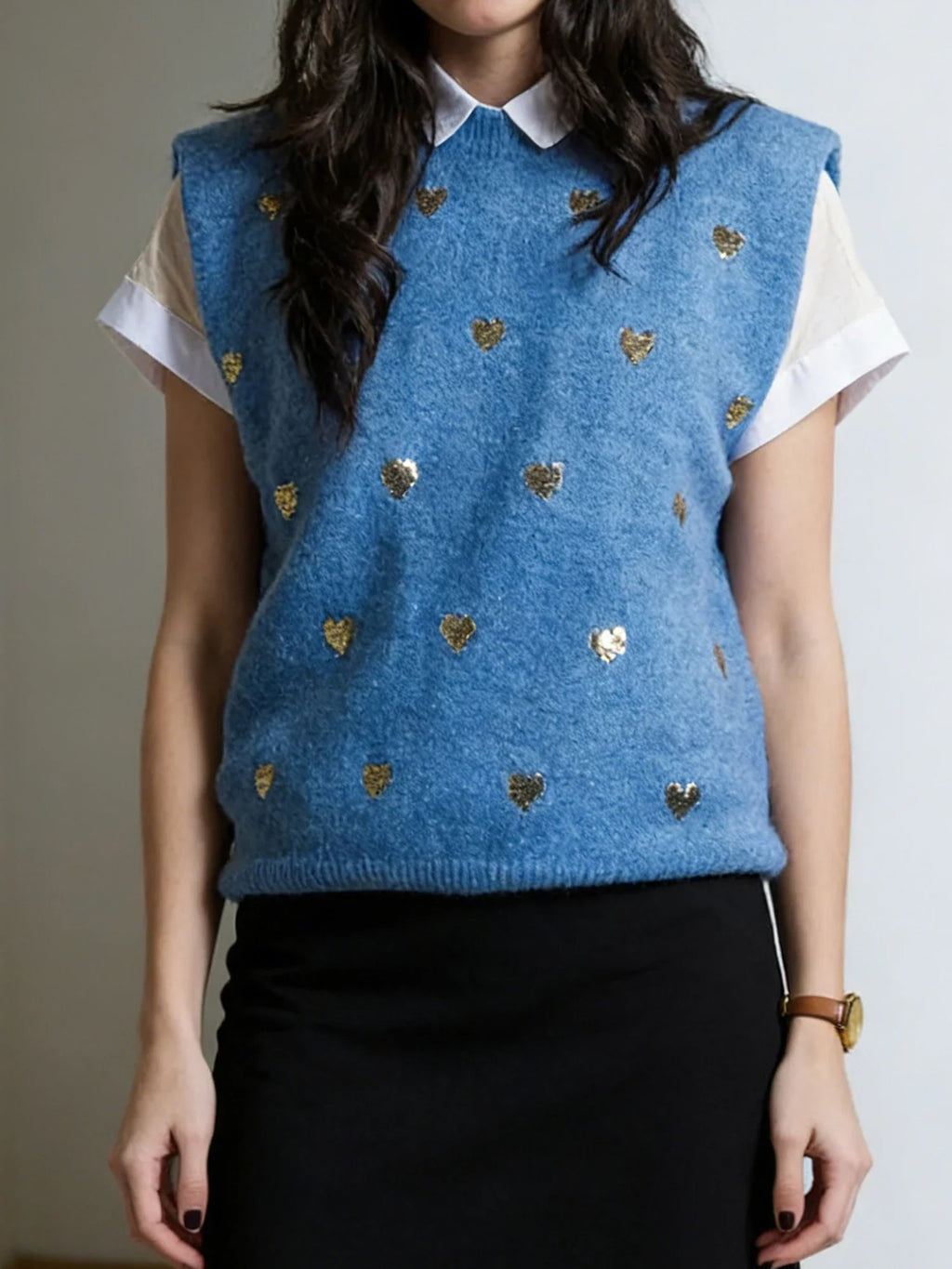 Women Sleeveless Crew Neck Heart Loose Tank Top Fashion Sweater Spring Summer Knit Vest Streetwear