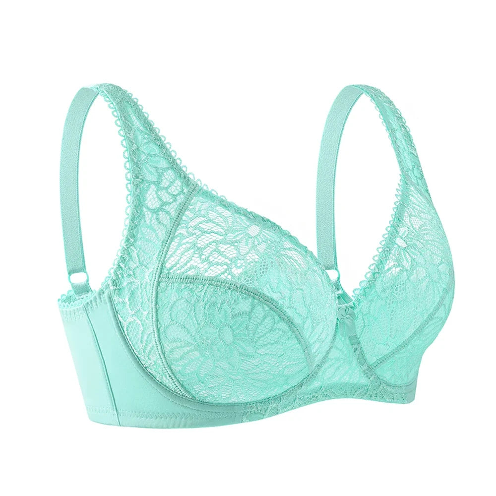 Sexy Womens Bras Ultra-Thin Perspective Deep V Lace Sheer Plus Size Bra Female Underwear Lingerie BH Tops D E F Cup