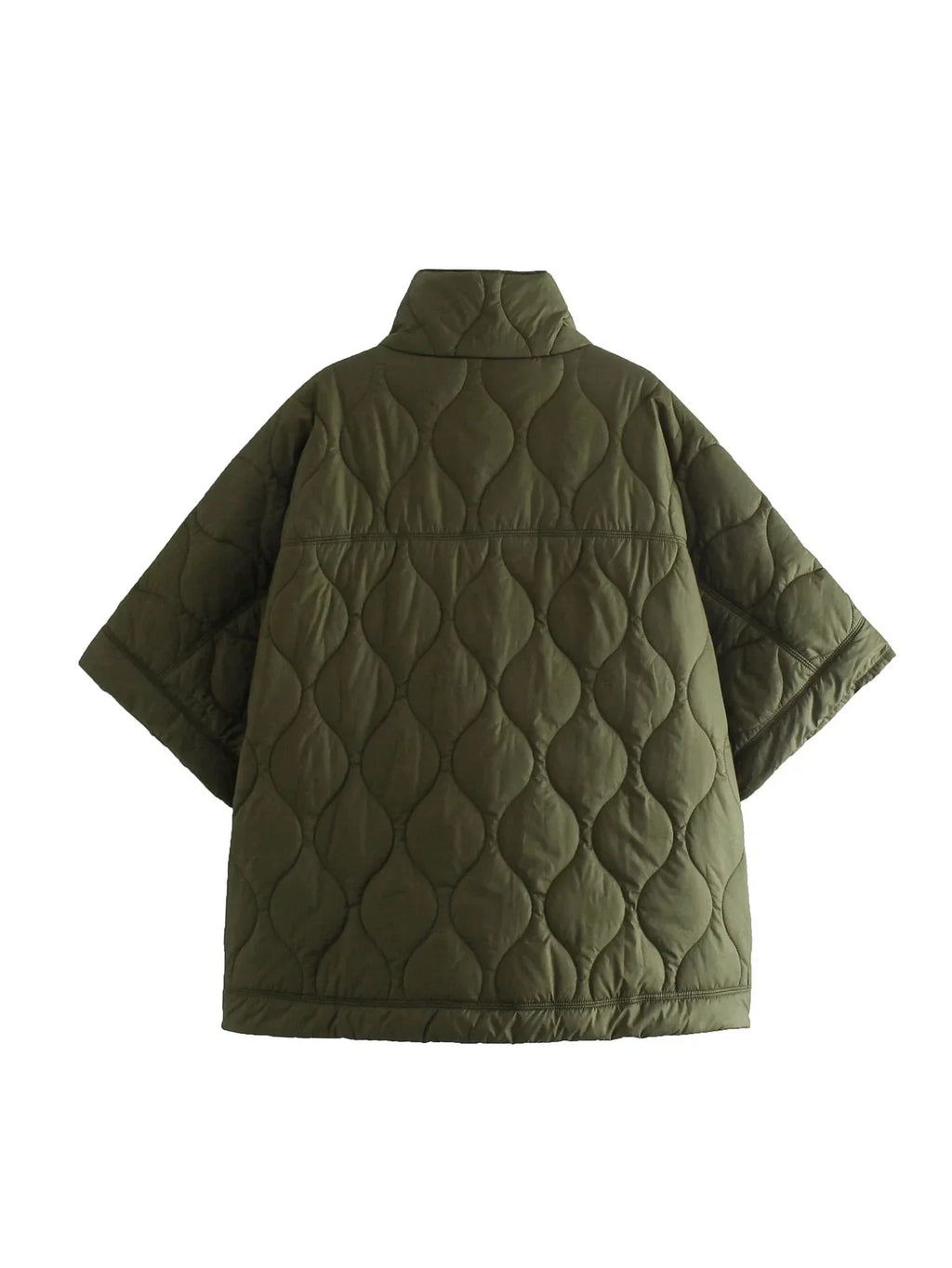 Quilted Argyle Coat Cape Rainproof Jacket Women Winter Jacket Army Green Casual Padded Loose Parkas Oversize Turtleneck Coat