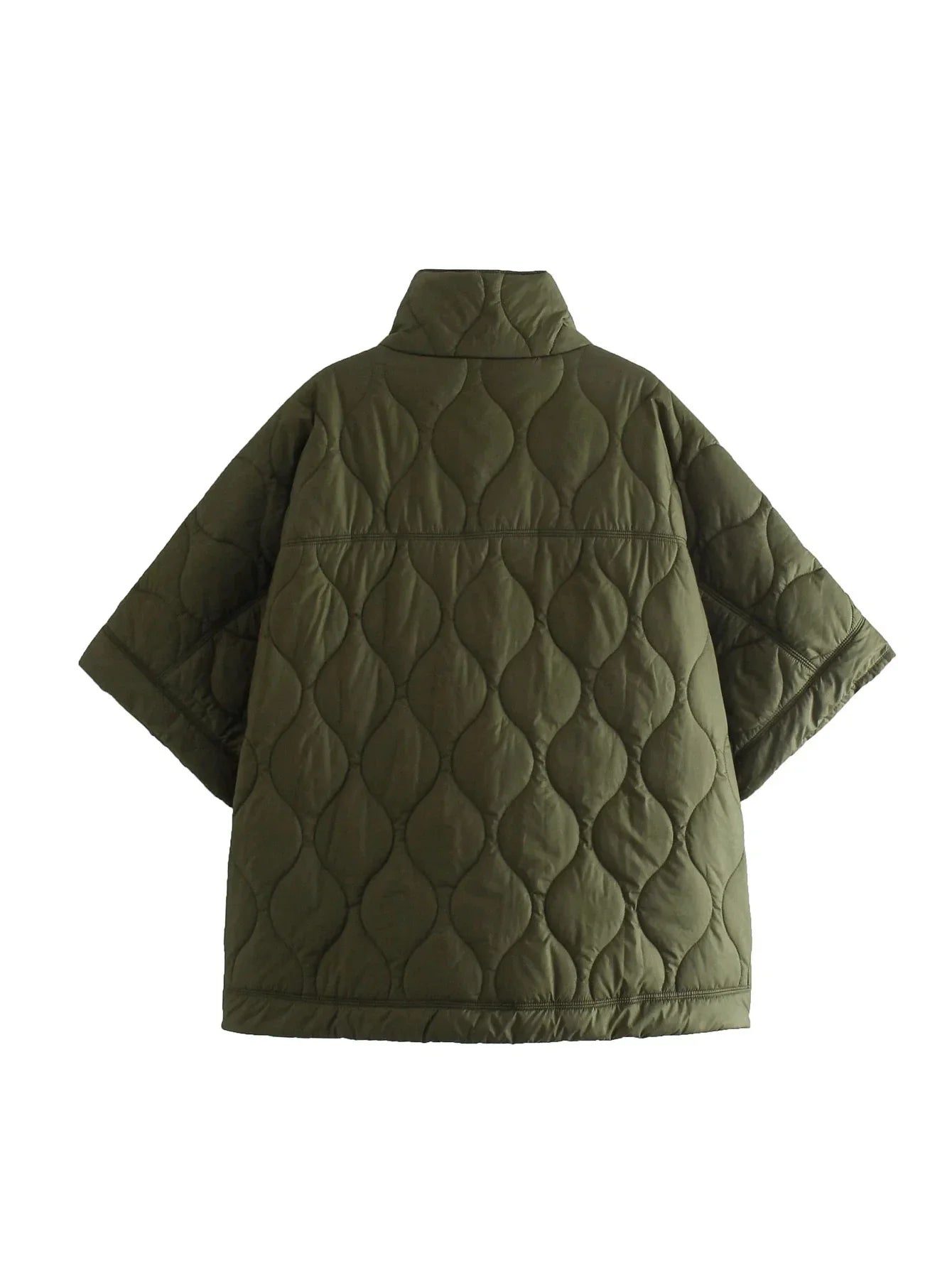 Quilted Argyle Coat Cape Rainproof Jacket Women Winter Jacket Army Green Casual Padded Loose Parkas Oversize Turtleneck Coat