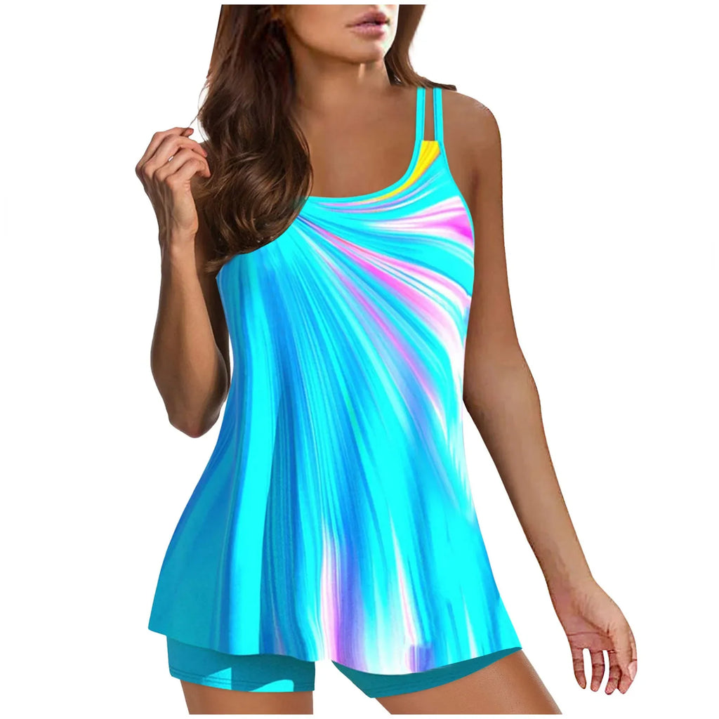 Plus Size Vintage Print Tankini Set Two Piece Swimdress Panty Bathing Suit Beachwear Beach Swimwear Retro Summer Swimsuit New