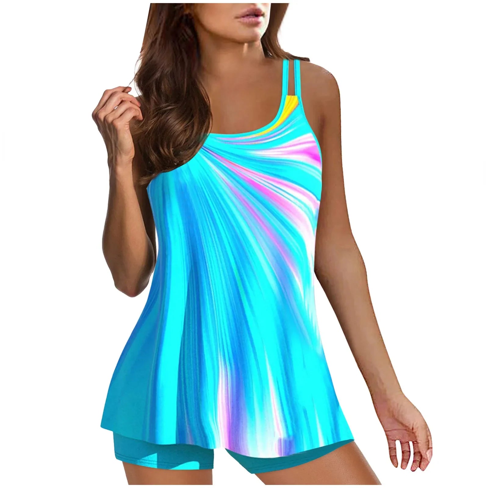 Plus Size Vintage Print Tankini Set Two Piece Swimdress Panty Bathing Suit Beachwear Beach Swimwear Retro Summer Swimsuit New